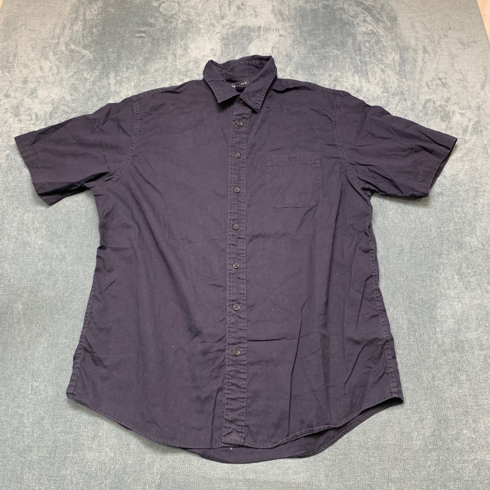 Lands' End Dress Shirt Mens 16.5 Navy Blue Cotton Pleated Oxford Formal Business